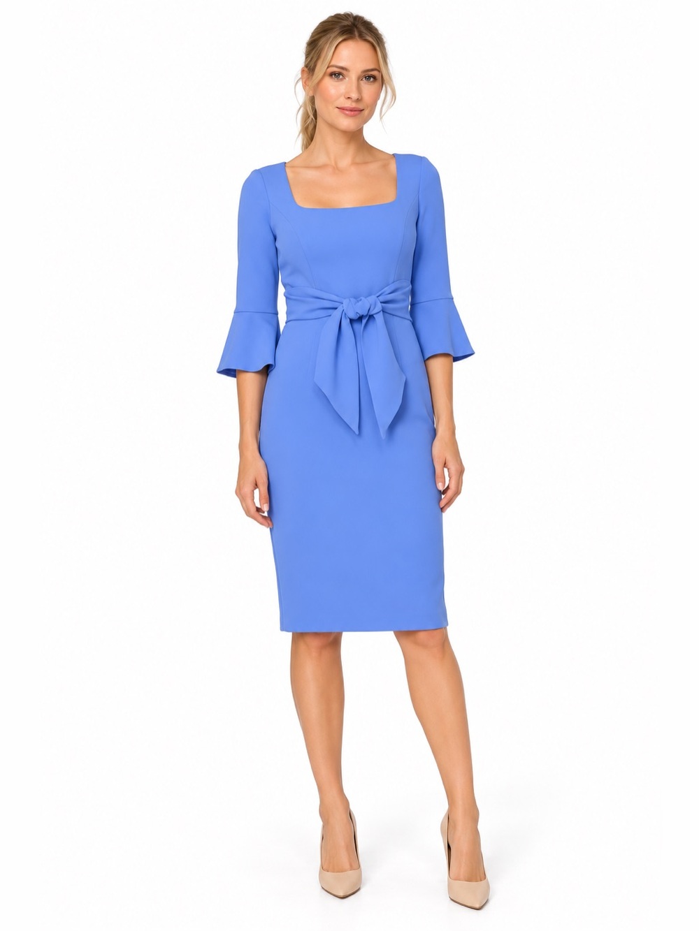 Adrianna Papell Blue Long Sleeve Tie Waist Midi Dress SZ 4 NWT Cocktail GALA MOB